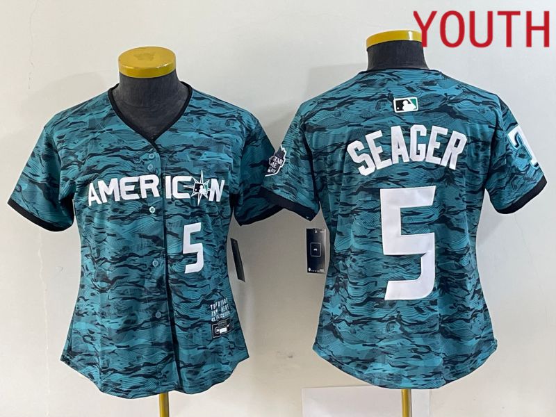 Youth Texas Rangers #5 Seager American League Nike Green 2023 MLB All Star Jersey